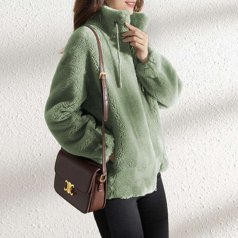 Picture of Women's Fashionable Coat Ins Winter fleece-lined Thickened Double-sided Fleece Vertical Collar Warm Sweater Women's Cardigan Zipper Fleece