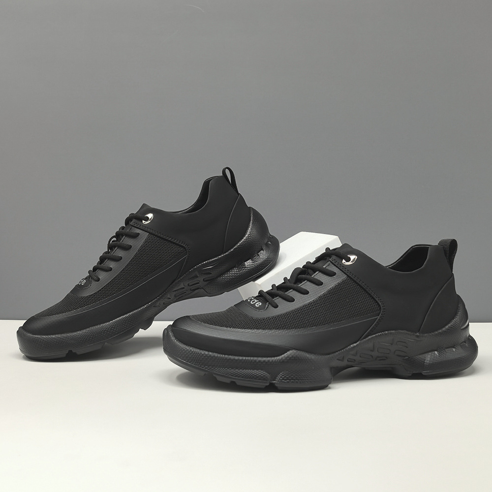 Men's Black Sneakers Thick-Soled Height-Increasing Shoes Versatile Trendy Shoes Summer Breathable European Casual Shoes