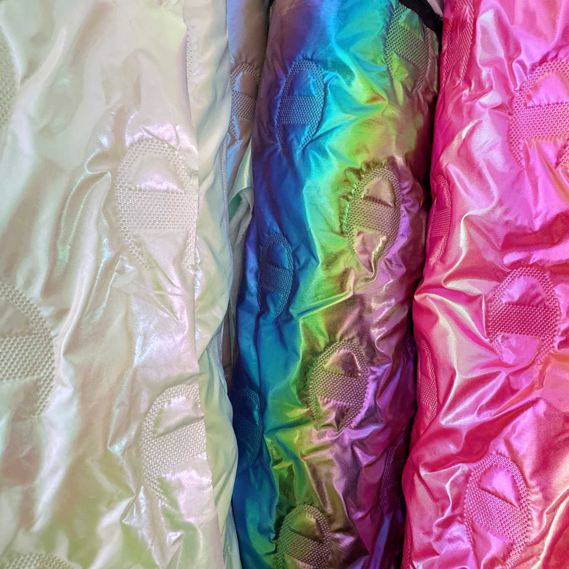 Down Jacket Fabric with Colorful Laser Foil Imitation Quilted Embossed Gradient Children's Cotton Jacket Fabric with Anti-Wrinkle Properties