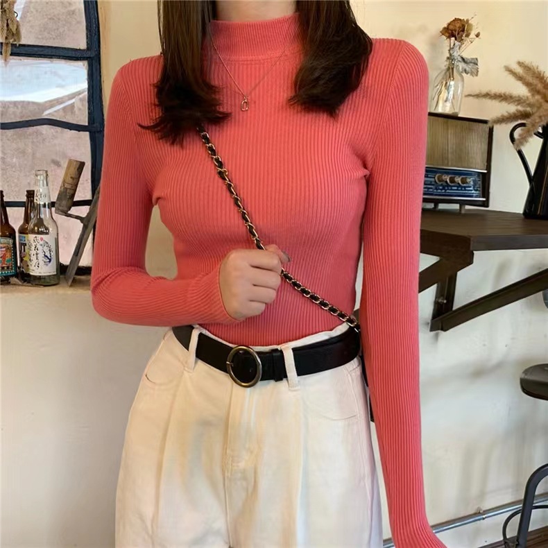 Picture of Bottoming Shirt Women's Autumn Wear 2023 New Half Turtleneck Sweater Knitted Shirt Tight Long Sleeve Spring Top