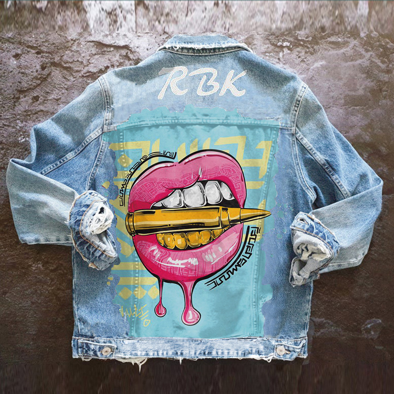 Picture of Lips Women's Clothing Amazon European and American Export Cross-Border Printed Baseball Jacket Autumn Winter Spring Summer 1472