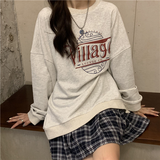 Picture of Velvet Thickeneded Loose Casual Sweatshirt Women's Autumn and Winter Outwear Vintage Long-Sleeved Bottoming Shirt Top Export Korean Women's Clothing