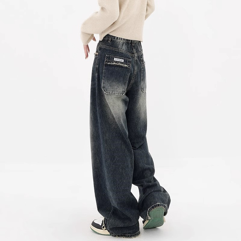 Hong Kong Style 2024 Wide Leg Jeans Women's High Waist Slimming Loose Fashionable Straight Trendy Trousers Suitable for Thick Hip and Thigh