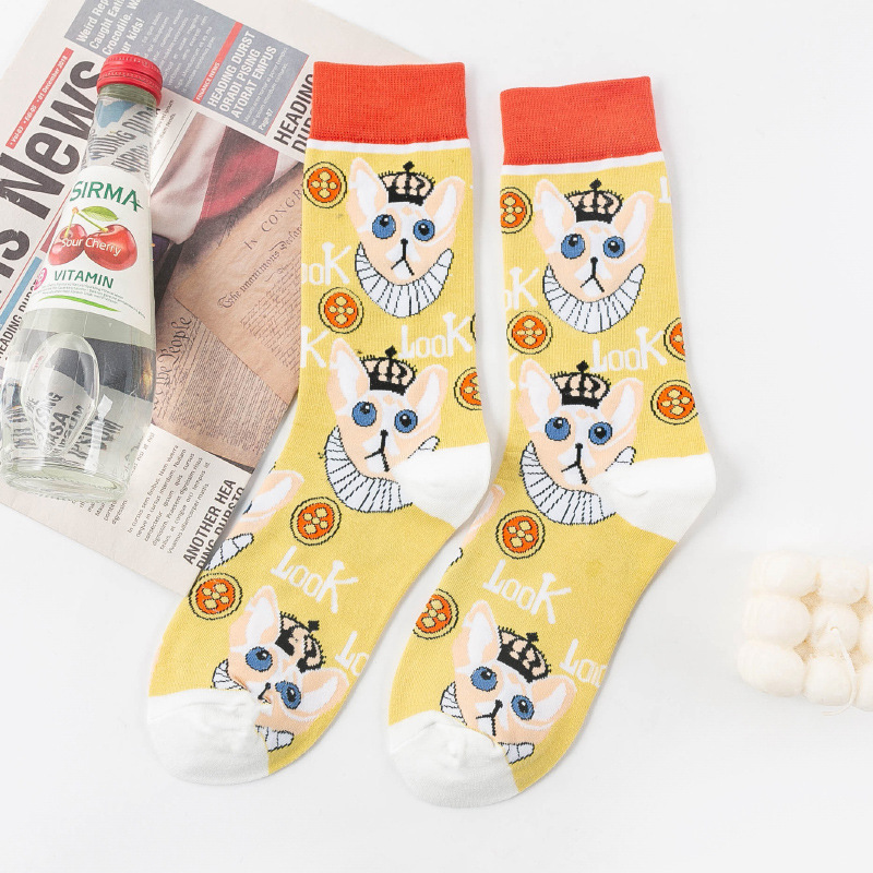 Picture of OLITA French Illustration Cartoon Artistic Plaid Women's High-rise Japanese Style Retro Casual Cute Socks Ins Trendy