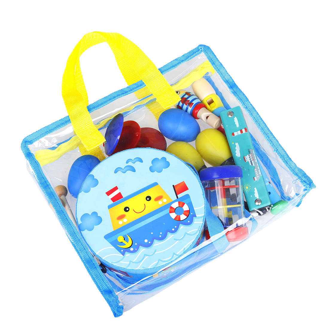 Orff Musical Instrument 8-piece Set Blue Preschool Education Enlightenment Music Toy suit Children Percussion Instrument Tambourine Sand Hammer