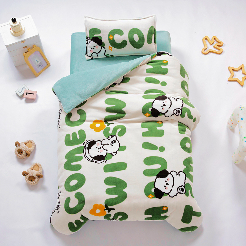 Picture of Kindergarten quilt three-piece autumn and winter milk velvet double-sided velvet baby admission core six-piece coral velvet bedding