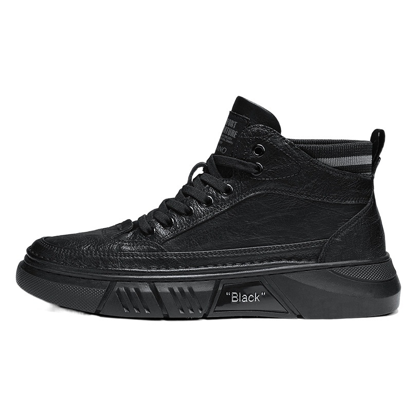 Big Sale Men's Shoes Spring High-Top Casual Sneakers Versatile Non-Slip Wear-Resistant Martin Black Mid-Top Leather Boots Comfortable and Versatile