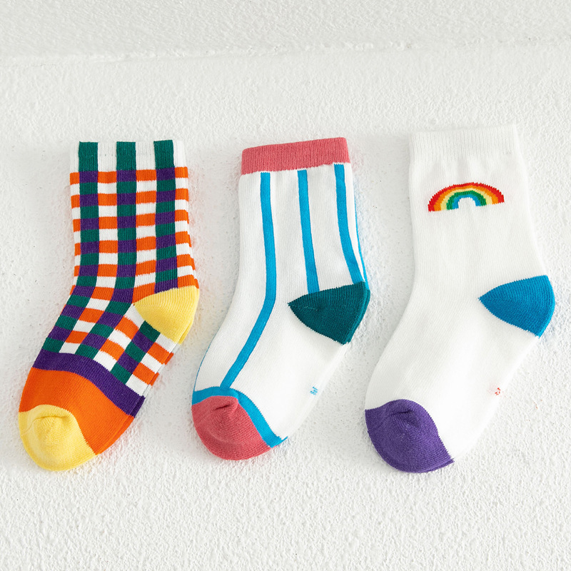 Picture of Children's Socks, Boys and Girls, Baby Mid-Calf Socks, Winter Cotton Socks, Korean Rainbow Socks, Spring & Fall Personalized Trendy Brand Socks