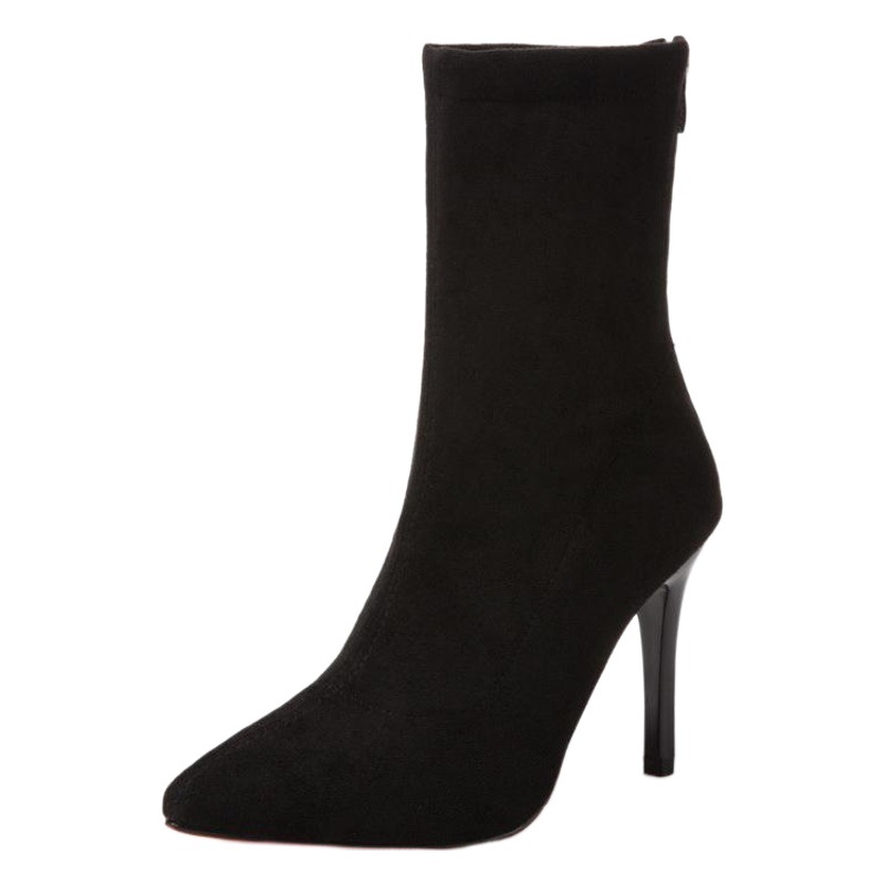 Korean Style Martin Boots Women's New High Heel Boots Women's Thin Heel Middle Barrel Pointed Internet Popular Boots Autumn and Winter Rear Zipper Martin Boots