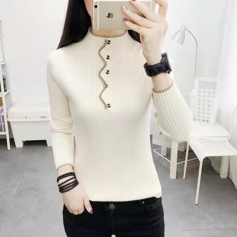Autumn and Winter New Sweater 2021 Stylish Half-turtleneck Knitted Base Shirt Women's Solid Color Inner Pullover Slim-fit Top Trendy
