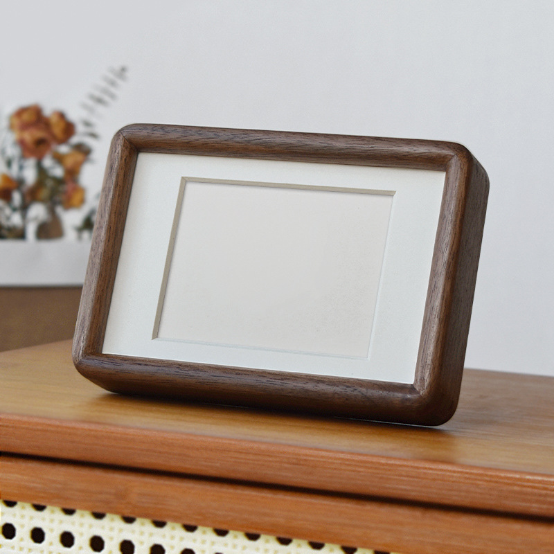 Picture of Black walnut wood moon photo frame set table mortise and tenon round corner moon birth day moon photo memorial cherry teak
