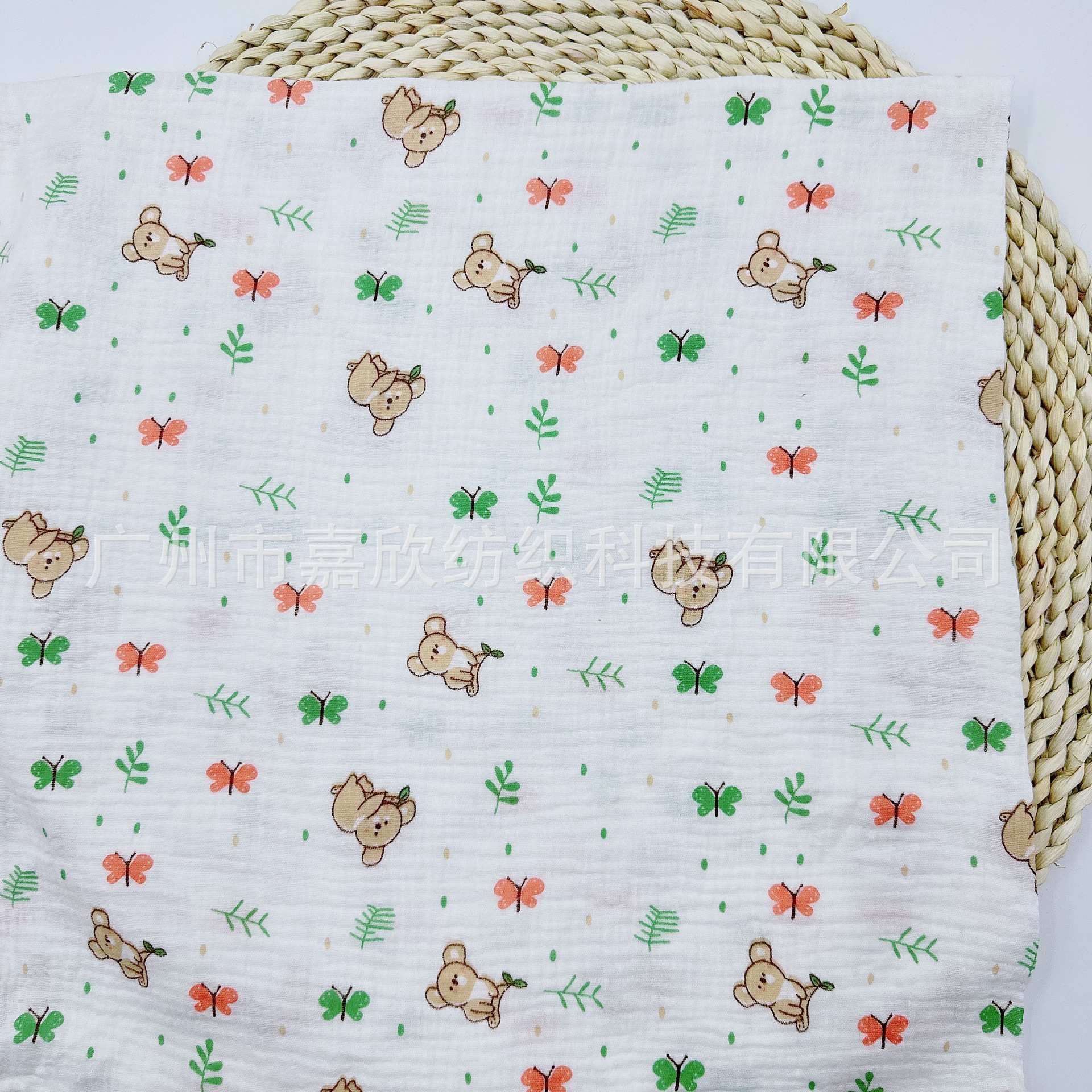Cotton Double Yarn Fabric Plain Fine Cloth Baby Cartoon Fresh Style Koala Printed Children's Wear Pajamas Fabric