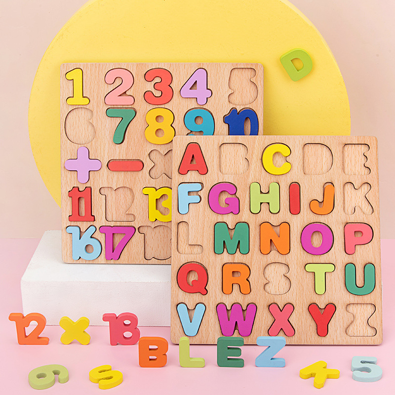 Wooden Numbers and Letters Cognitive Matching Puzzle Board Kindergarten Children's Educational Early Education Enlightenment Toys
