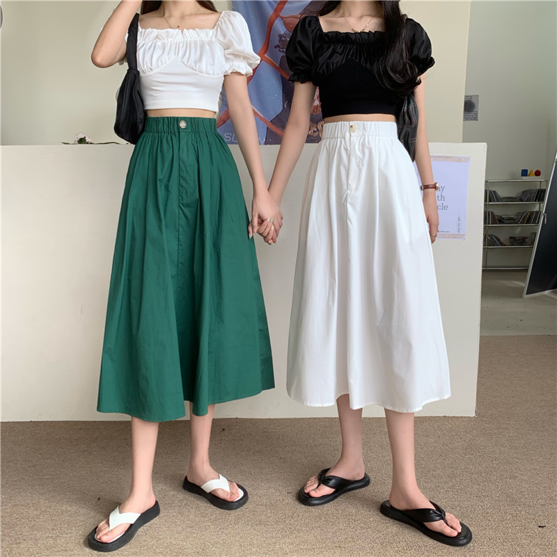 New High Waist Slimming Mid-length Skirt Women's 2023 Summer Over-the-knee Umbrella Skirt Hip Covering Large Hip A- line Skirt for Women