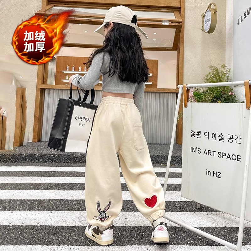 Children's clothing girls pants autumn and winter sports pants 2024 children's fashion casual pants girls big children straight pants winter