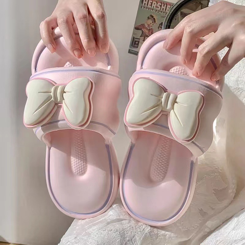 Bow-knot Sandals for Women, Summer Internet Celebrity, Cute and Fashionable Outer Wear, Thick-soled Non-slip Indoor Home Slippers That Feel Like Stepping on Shit