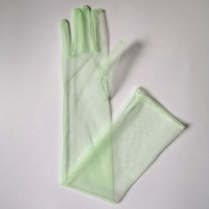 Picture of 55cm Long 70cm DIY Sheer Plain Bridal Wedding Dress Gloves Sexy Black and White Wine Red Mesh Wedding