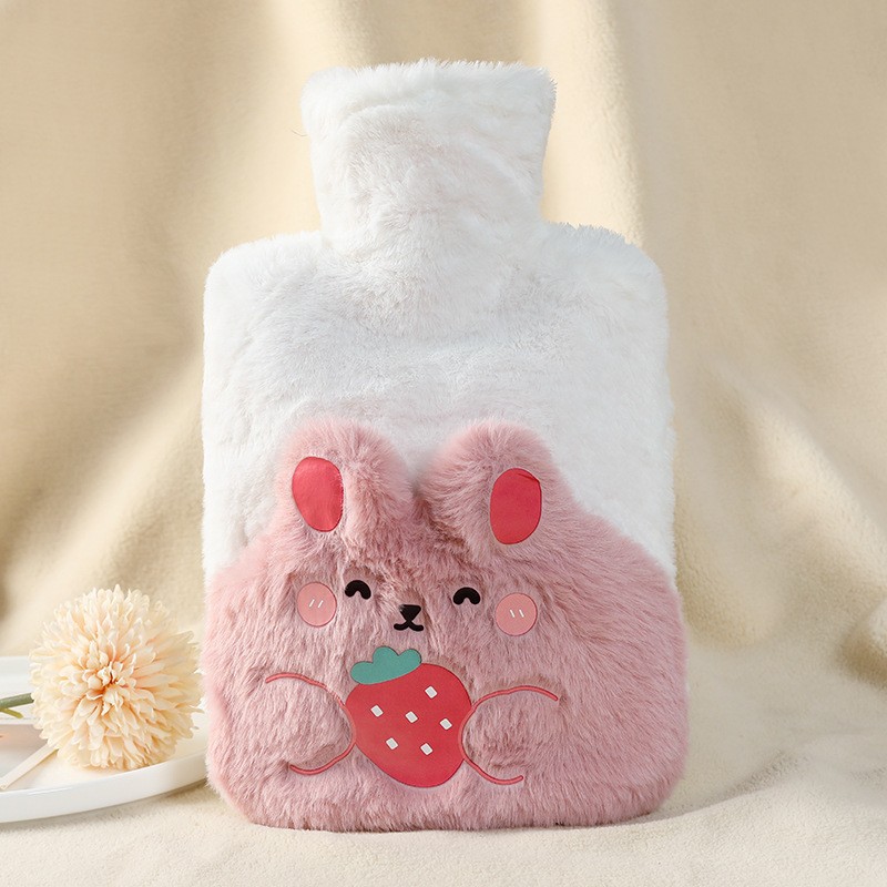 Picture of Rabbit Fur Hand Warmer Bag Filled with Water Hot Water Bottle Cartoon Plush Hand Warmer Hand Warmer Removable and Washable Hot Water Bag Thickeneded Explosion-Proof