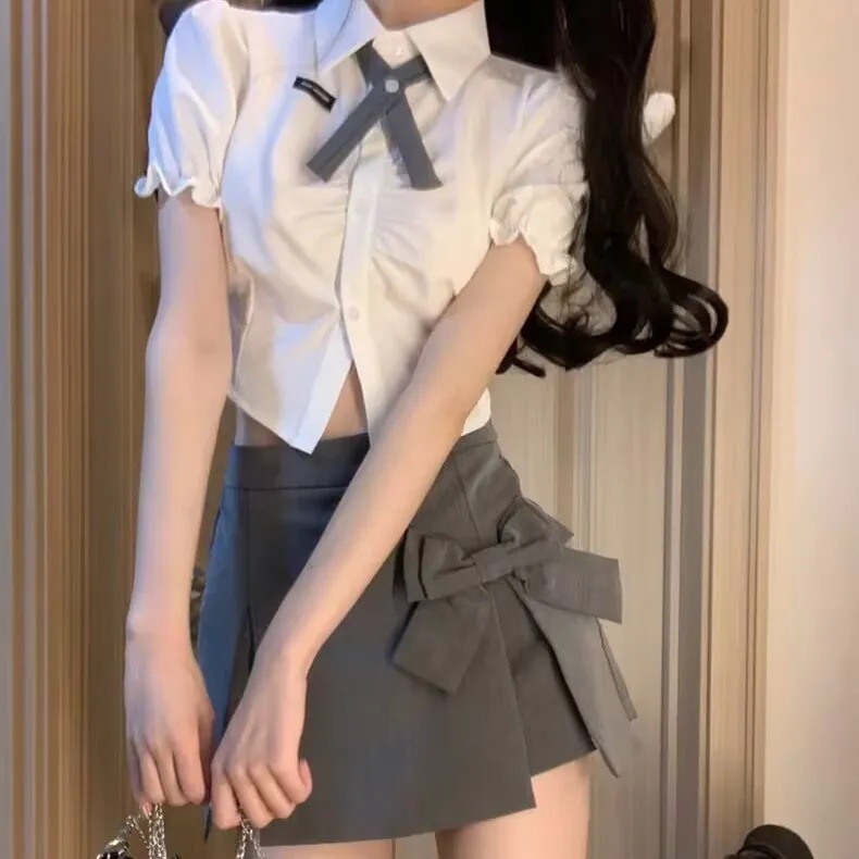 Bow Design Niche Pleated Skirt Suit Skirt Women's Summer Skirt High Waist Skirt A- line Skirt