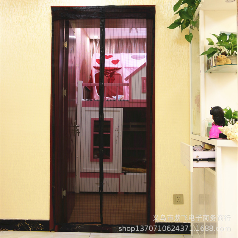 Picture of New Simple Stripesd Pure Color Anti-Mosquito Door Curtain Magnetic Soft Gauze Door Curtain No Punching Bedroom Living Room Anti-Fly Ventilation Curtain