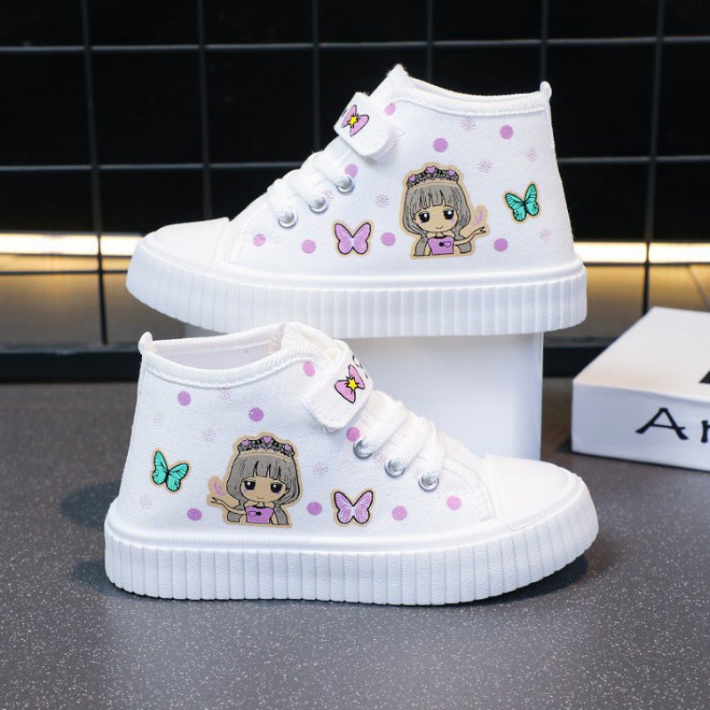 Picture of Foreign Trade Children's High-top Canvas Shoes 2024 Spring and Autumn New Breathable Girls Casual Shoes Little Girls Cartoon Board Shoes