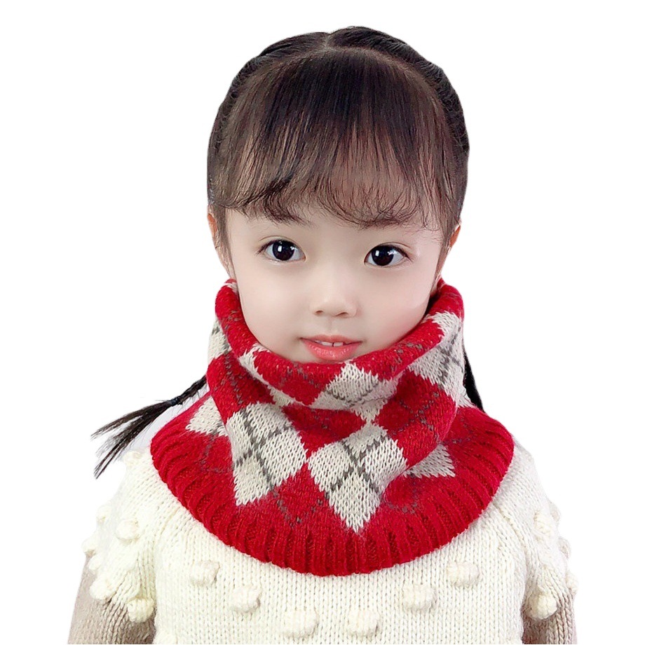 New Children's Scarf Autumn and Winter Warm Knitted Baby's Scarf Korean-style All-match Plaid Boys' and Girls' Wool Sleeve Trendy