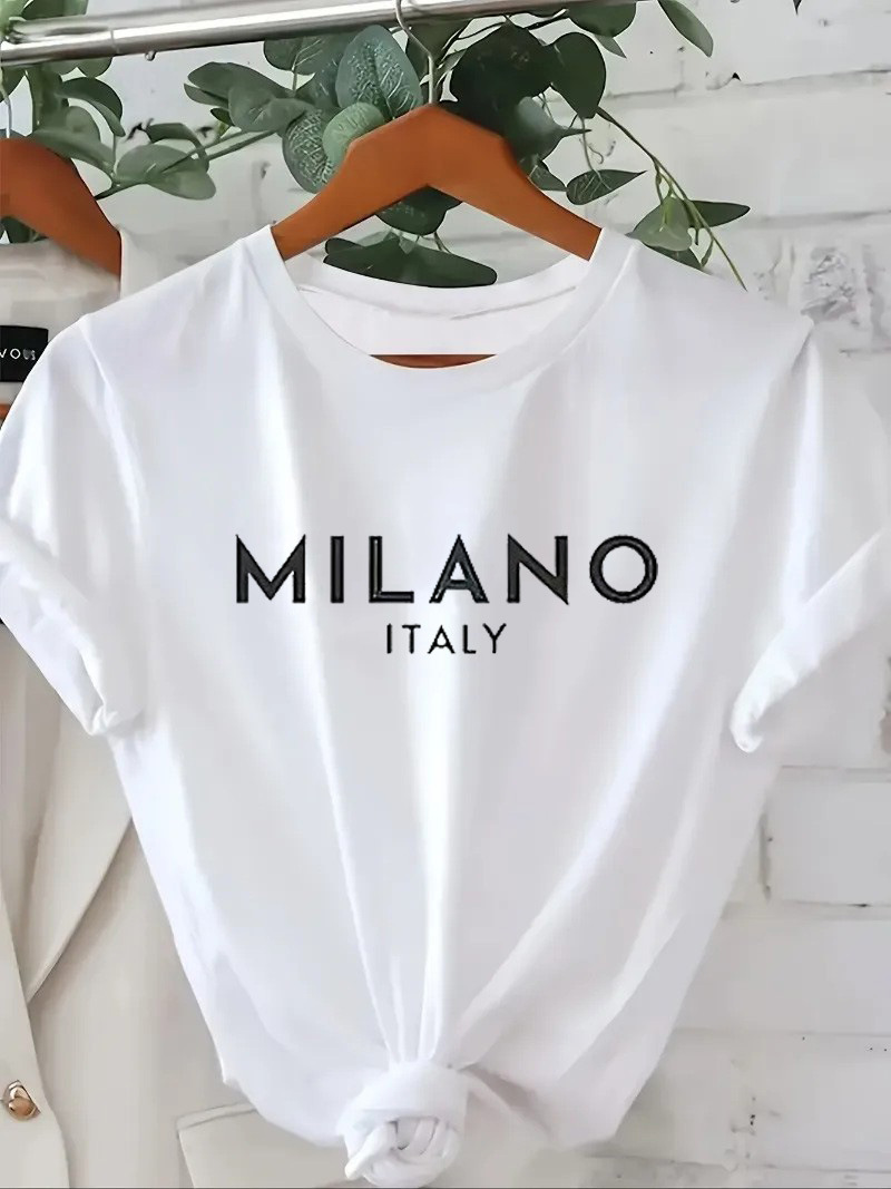 Picture of 2024 New European and American Cross-border Foreign Trade MILANO Printing Summer Simple Casual Round Neck T-shirt in stock