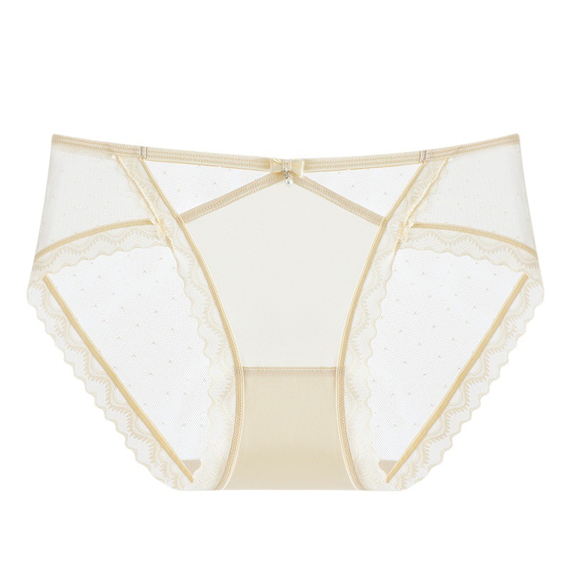 Light Luxury French Style Ins Sexy Ice Silk Thin Belt Hollow Transparent Lace Low Waist Comfortable Women's Underwear Briefs