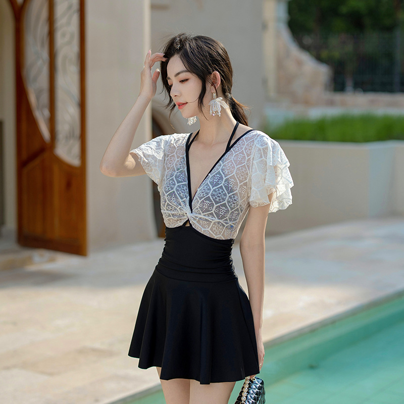 One-Piece Drop-Shipping Skirt-Style Swimsuit for Women 2025, Conservative Small Bust with Underwire, Push-Up, Suitable for Hot Spring Vacation, Wholesale Swimwear