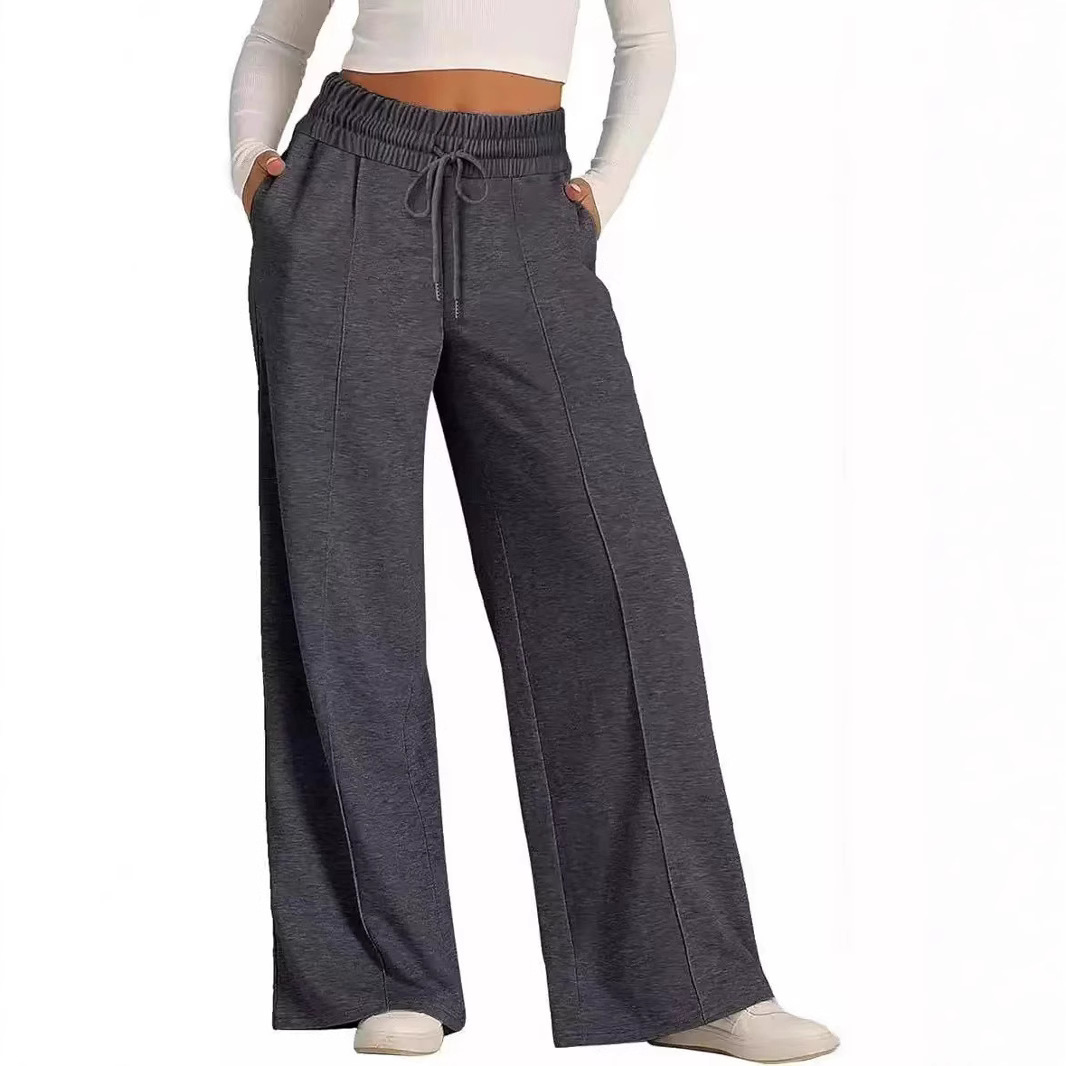 Cross-border Foreign Trade Amazon temu2025 Spring and Summer European and American Women's Solid Color Casual Wide-leg Drawstring Elegant Waist Sweat Pants