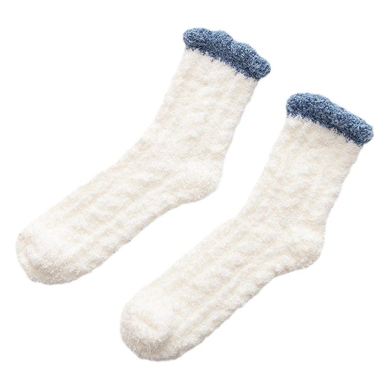 Cross-Border Autumn and Winter Women's Pure Color Coral Velvet Pile Socks Thickeneded Warm Home Sleeping Floor Socks Long Socks