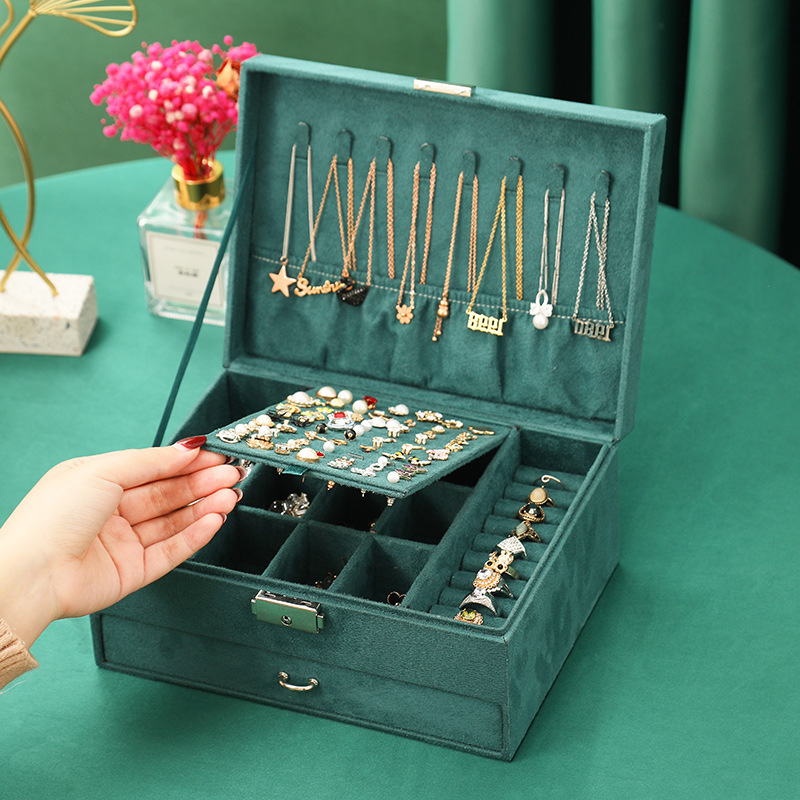 Cross mirror new flannel retro jewelry jewelry box Korean jewelry storage box multi-layer large capacity jewelry box wholesale