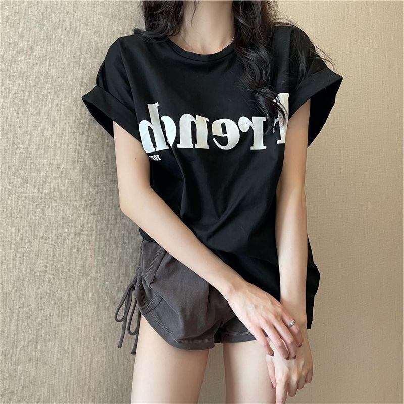 Picture of 2025 New Online Celebrity Ins Super Hot Slim Shoulder Sweet Cool Short-sleeved T-shirt Loose Women's Summer Student Top Trendy