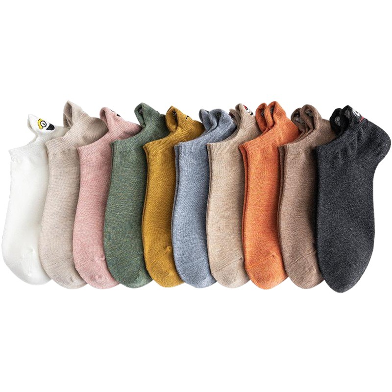 Korean Sesame Street Low-Top Short Socks for Girls Shaoxing Personalized Cartoon Embroider Couple Women's Socks Boat Socks
