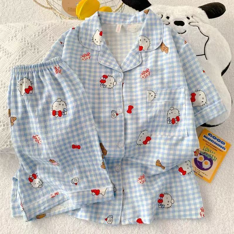 Cloud Cotton Japanese Color Dot plus size Pajamas Women's Spring and Summer Short-sleeved Cute Girl's Two-piece Home Clothes