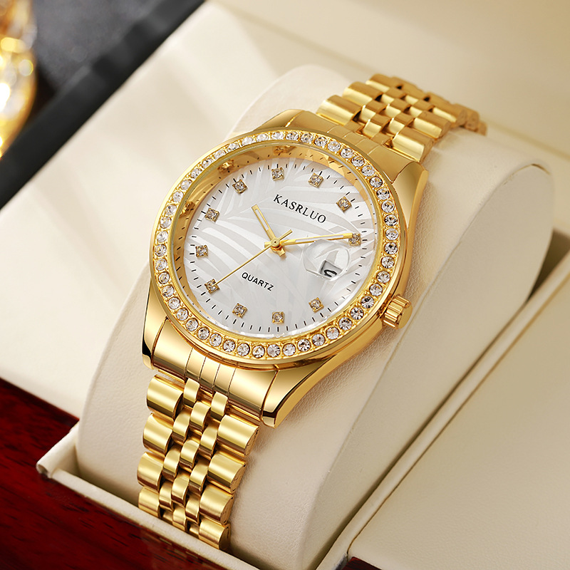 Picture of Watch for Men with Diamond Inlay, Couple's Steel Band, Calendar, Student, Adult, Fully Automatic Quartz Watch, Metal Scale, Large Dial