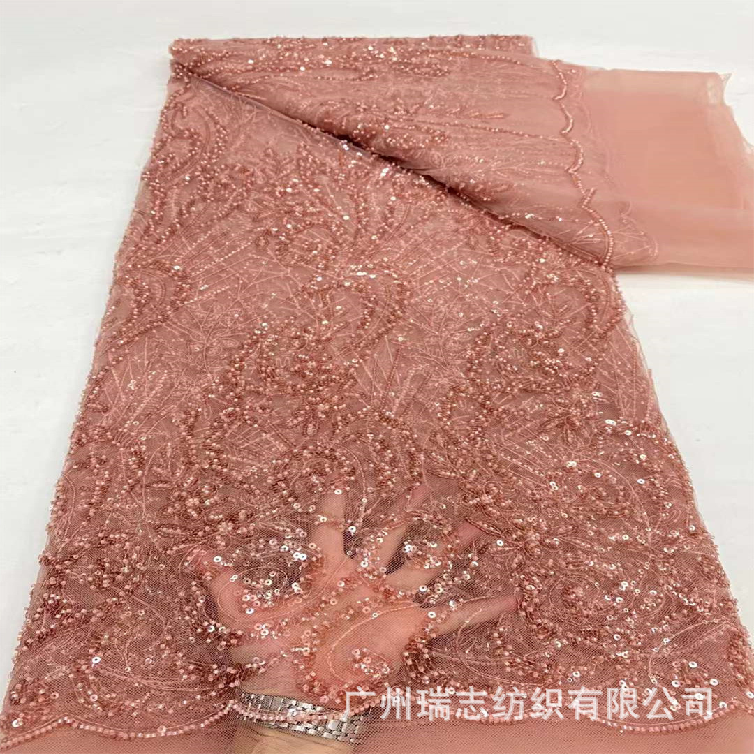 Picture of New African Beaded Dress Wedding Dress Fabric Factory High Order European and American Heavy Industry Bead Tube Transparent dress Fabric