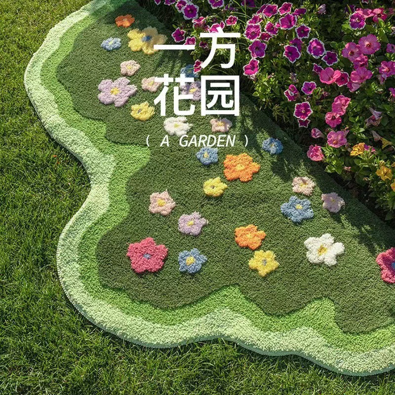 ins style flocking blanket colorful flower green space bedroom bedside non-slip foot mat household wear-resistant stain-resistant soft blanket absorbent mat