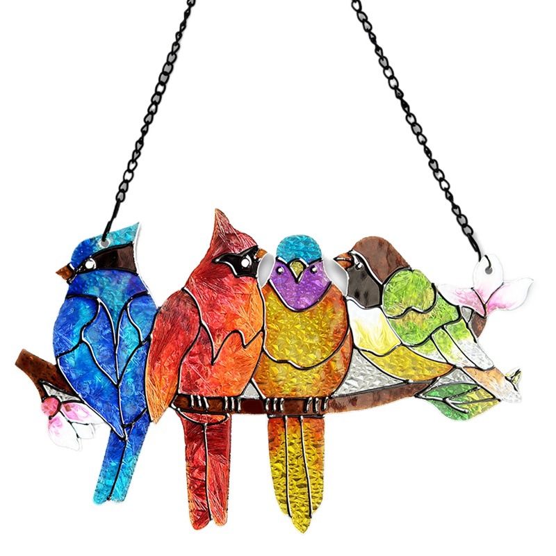 2025 Cross-Border Popular Window Pendant Four-Bird Glass Crafts Outdoor Sunlight Trap Ornaments Home Accessories