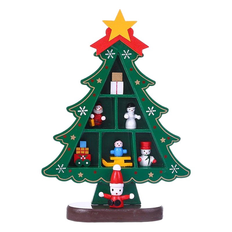 New creative diy plaid Christmas tree monolithic wooden Christmas decorations desktop decoration ornaments