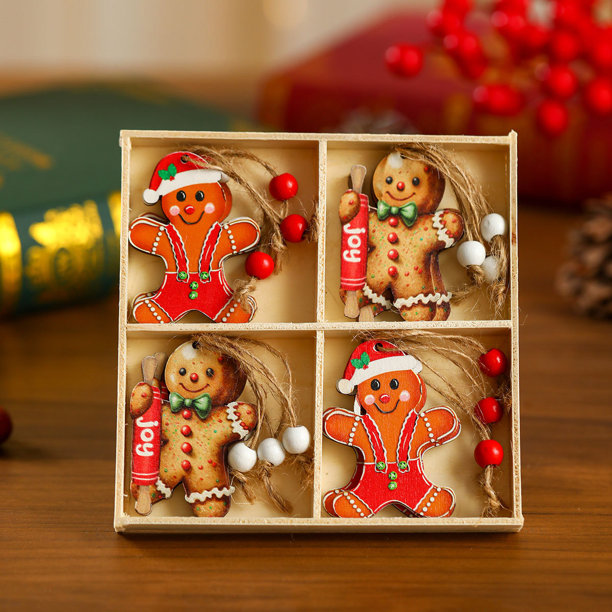 Picture of New 12 Pack Faceless Old Man Christmas Wooden Pendant Boxed Christmas Tree Small Hangers Christmas Decorations