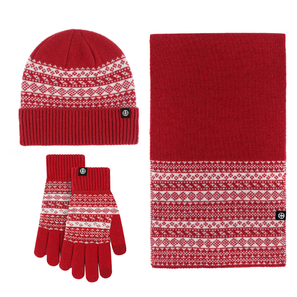 Picture of Winter New Product Japanese Style Knitted Gloves, Scarf and Hat Three-Piece Set Wool Warm and Cold-Proof Fur Ball Scarf Three-Piece Set