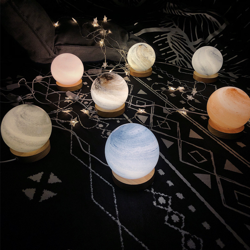 Cross-Border Wandering Planet Lamp Universe Small Starry Sky Lamp Glass Night Lamp Log Base Table Lamp Moon Lamp Gift for Women