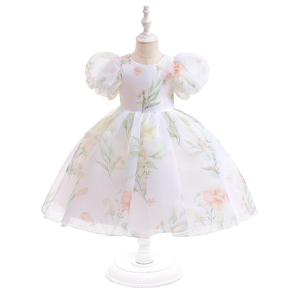 Picture of Girls' Dress European and American Puff Sleeve Princess Dress Children's Floral Mesh Puff dress 2024 Flower Girl Wedding Dress