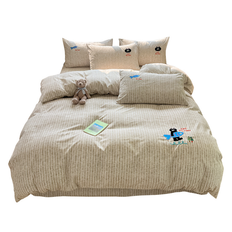 Picture of Ins wind washed cotton and linen bed four-piece set 2024 new no cotton cotton bedding three-piece set bed sheet quilt cover 4
