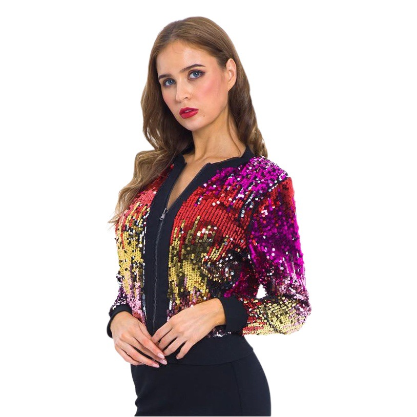 9272 cross-border Europe and the United States Amazon wish autumn and winter sequins gradient color women's sweater jacket coat
