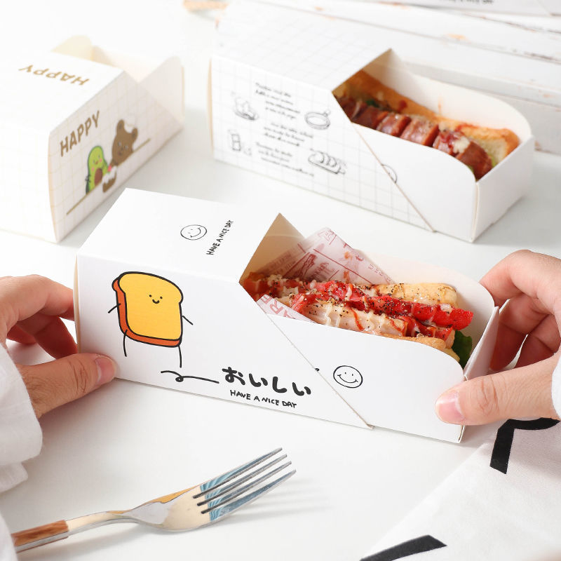 [Full Box] Box Internet Celebrity Sandwich Drawer Packaging Box Thick Egg Toast Packaging Box Lunch Box Disposable