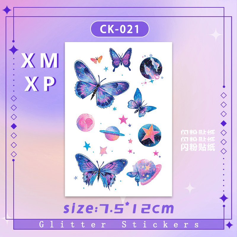 Glitter Butterfly Face Sticker Tattoo Sticker Fairy Washable Waterproof Long-lasting Cute Fresh Beautiful Arm Children Washable