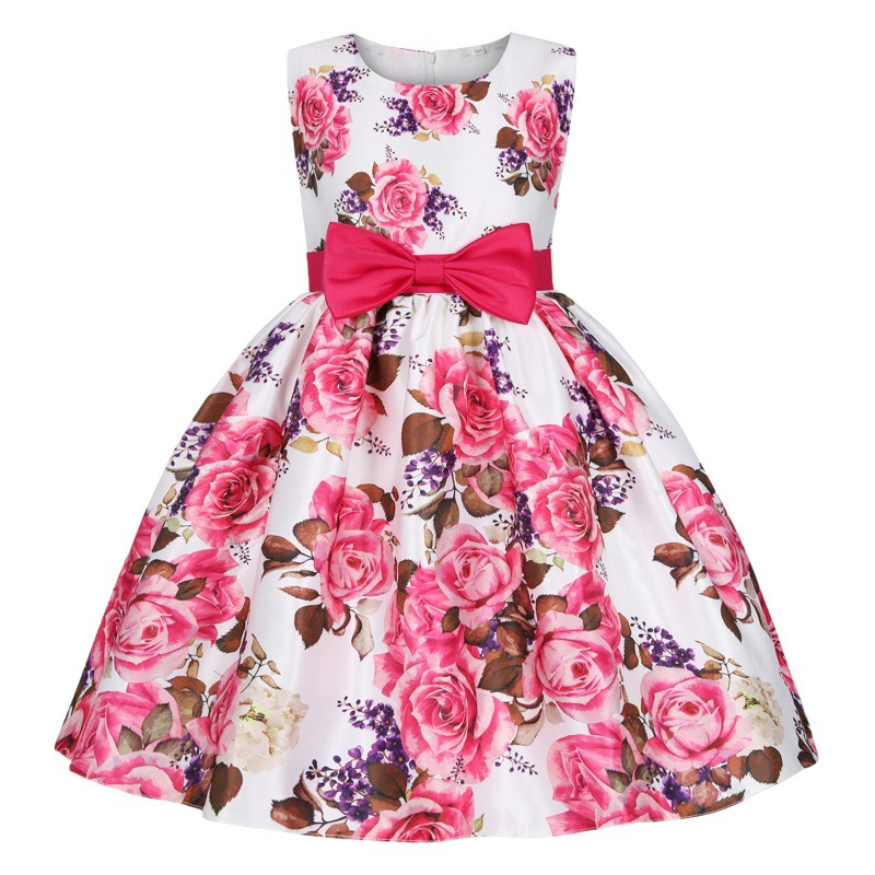 2025 New Cross-Border Girls' Dress Printed Princess Dress Small and Medium-Sized Children's Dress Skirt Children's Day Performance Children's Dress Ins