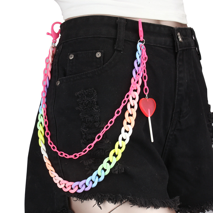 European and American Cross-border Fashion Trend Ins Style Retro Candy Color Peach Heart Lollipop Pendant Waist Chain Acrylic Pants Chain